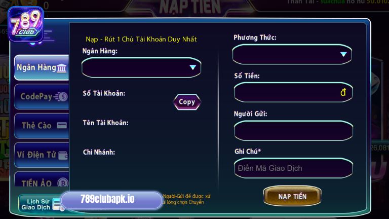 Mỗi phương thức thanh toán tại 789Club có tốc độ giao dịch, tiện lợi riêng