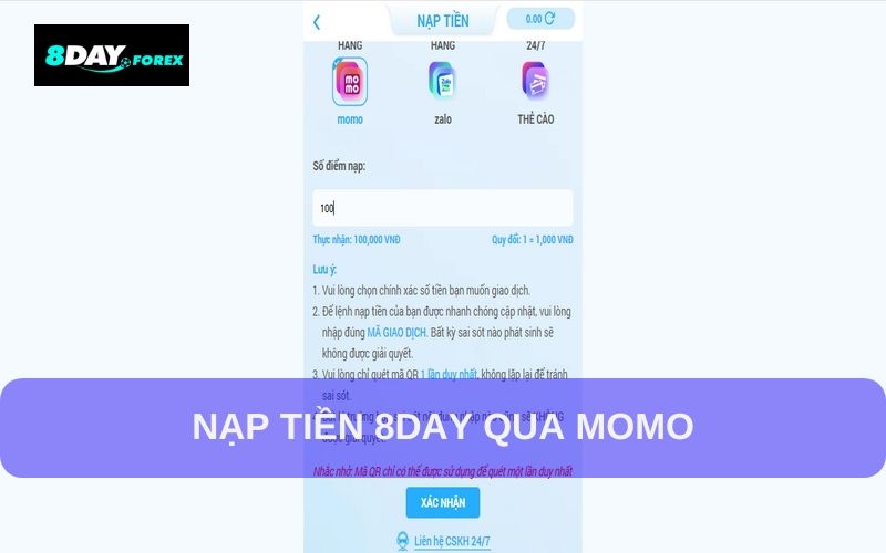 Lưu ý khi nạp tiền vào tài khoản 8day hiệu quả
